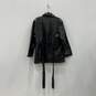 Womens Black Long Sleeve Tie Front Button Front Leather Jacket Size L image number 2