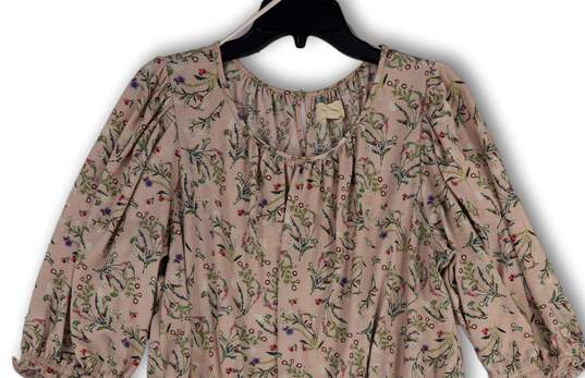 Womens Pink Floral Round Neck 3/4 Sleeve Pullover Blouse Top Size Large image number 3