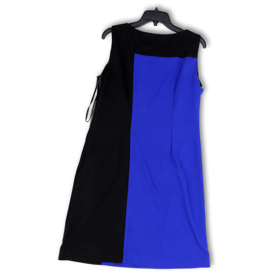 Womens Blue Black Sleeveless Round Neck Stretch Shift Dress Size 10 image number 2