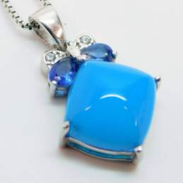 Contemporary 925 Blue Chalcedony Sapphire Diamond Accent CZ Necklaces 11.8g alternative image