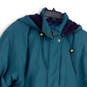 Womens Green Blue Long Sleeve Pockets Hooded Winter Full-Zip Jacket Size PL image number 3