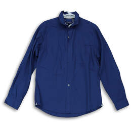 Mens Blue Slim Fit Pocket Flip Cuff Long Sleeve Dress Shirt Size 15-15.5