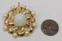 Vintage 14K Gold White Cats Eye Cabochon & Pearls Scalloped Circle Pendant Brooch 12.8g image number 2