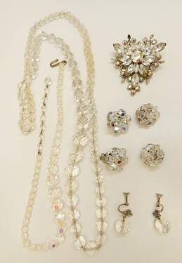 VNTG Icy Rhinestone & Glass Necklaces Brooch & Earrings 186.7g