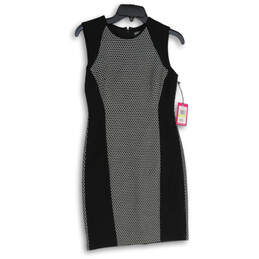 NWT Womens Black Geometric Round Neck Back Zip Sheath Dress Size 4P
