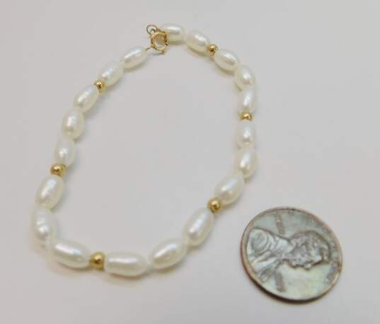 14K Yellow Gold Pearl Bracelet 4.8g image number 4