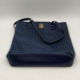 Tommy Hilfiger Womens Navy Blue Signature Print Leather Handle Tote Handbag
