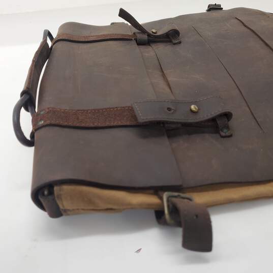 Jo Brown Boot Leather & Waxed Canvas Convertible Messenger Bag Backpack image number 4