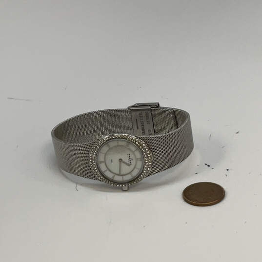 Designer Skagen Silver-Tone Dial Rhinestone Chain Strap Analog Wristwatch image number 3