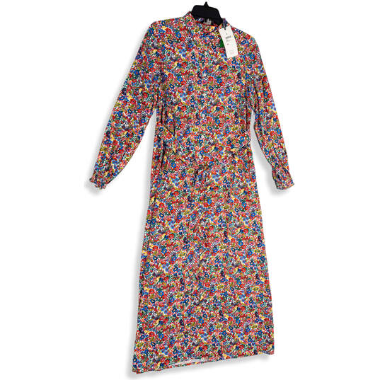 NWT Womens Multicolor Floral Spread Collar Tie Waist Long Shirt Dress Sz 6 image number 1