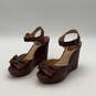 Womens Alexa Bow Brown Leather Open Toe Ankle Strap Wedge Platform Heels Size 9M image number 4