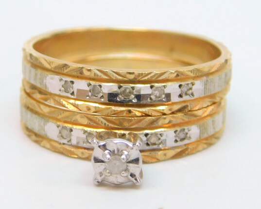 Vintage 10K Yellow & White Gold 0.07 CTTW Diamond Bridal Set 3.1g image number 2