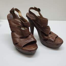 FRYE Dara Campus Stitch Brown Leather Heels Sz 6M