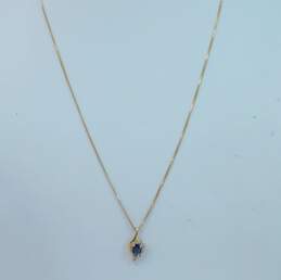 14K Yellow Gold Oval Sapphire Diamond Accent Pendant Necklace 3.7g alternative image