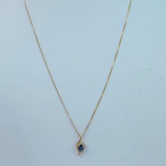 14K Yellow Gold Oval Sapphire Diamond Accent Pendant Necklace 3.7g image number 2