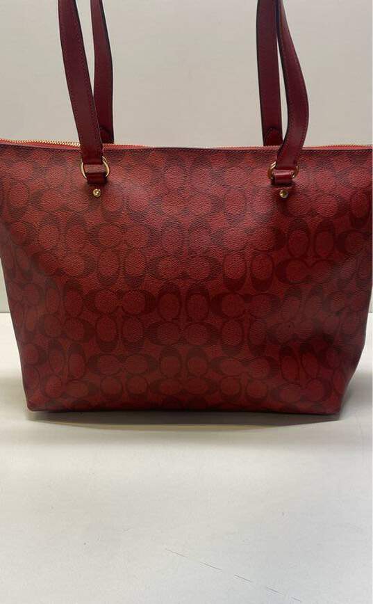 COACH F79809 Gallery Tote Red Signature Canvas Bag image number 2