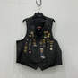 Mens Black Leather Graphic Print V-Neck Sleeveless Motorcycle Vest Size 52 image number 1