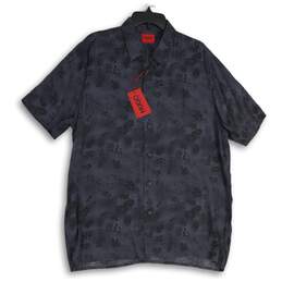 NWT Hugo Boss Mens Blue Gray Snake Print Spread Collar Button-Up Shirt Size XL