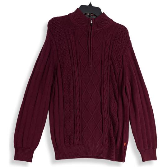 NWT IZOD Mens Maroon Knitted 1/4 Zip Mock Neck Long Sleeve Pullover Sweater Sz L image number 1