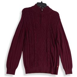 NWT IZOD Mens Maroon Knitted 1/4 Zip Mock Neck Long Sleeve Pullover Sweater Sz L