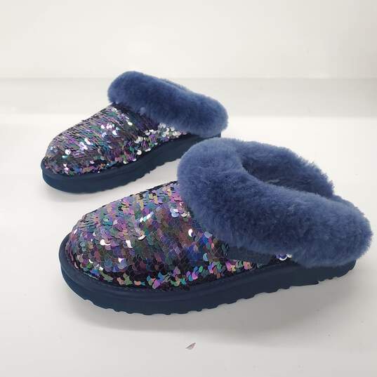 UGG Women's Cluggette Blue Sequin Mules Slip On Shoes Size 5 image number 1