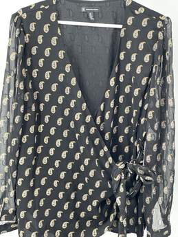Womens Black Gray Gold Paisley Side Tie Wrap Blouse Top Size 0X T-0528898-D alternative image