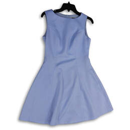 Womens Blue Round Neck Sleeveless Back Zip Knee Length A-Line Dress Size S