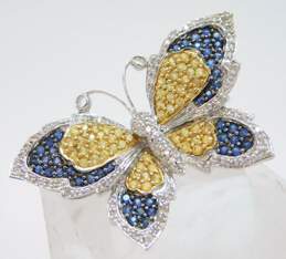 Elegant 14k White Gold Blue Spinel Citrine & Diamond Accent Butterfly Brooch Pin 11.4g alternative image