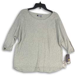 NWT Jennifer Lopez Womens Gray Beaded Long Sleeve Pullover Blouse Top Size L