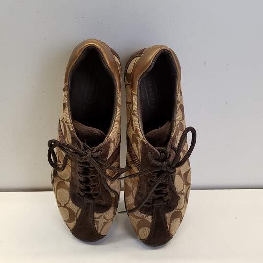 COACH Katelyn Tan Brown Signature Print Canvas Lace Up Sneakers Size 7 M image number 6