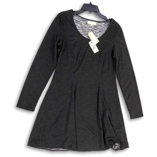 NWT Womens Gray Long Sleeve Scoop Neck Pullover A-Line Dress Size Small image number 1