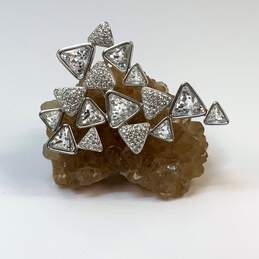 Designer Swarovski Silver-Tone Triangle Crystal Clear Brooch Pin