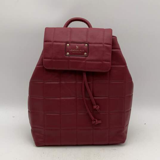 NWT London Fog Womens Alice Maroon Black Quilted Adjustable Strap Flap Backpack image number 1