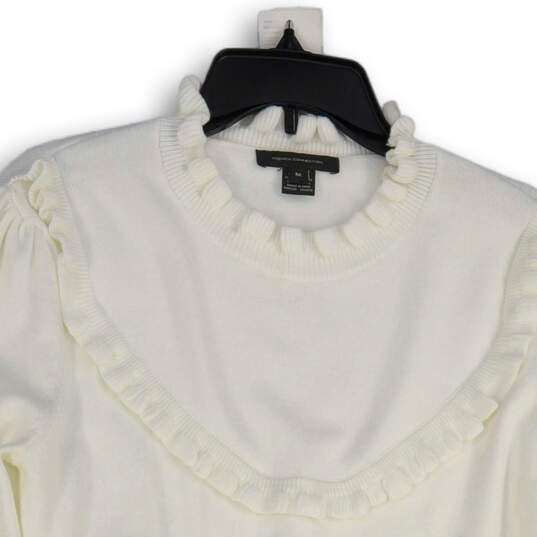 Womens White Knitted Ruffle Neck Long Sleeve Pullover Sweater Size Medium image number 3