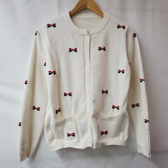 Thom Browne Bow Intarsia Cashmere Cardigan Women's SM image number 1