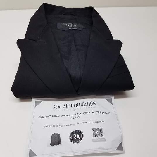 Authenticated Women's Gucci Uniform Black Wool Blazer Jacket size 40 image number 4