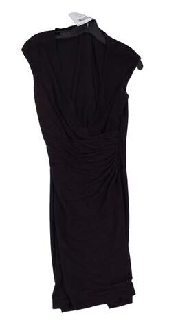 Womens Black Sleeveless Surplice Neck Midi Wrap Dress Size 10