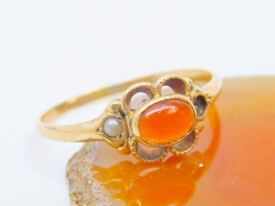 Antique 10K Yellow Gold Glass & Seed Pearl Ring 1.3g image number 1
