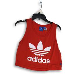 Adidas Womens Red Crew Neck Sleeveless Activewear Cropped Tank Top Size Small