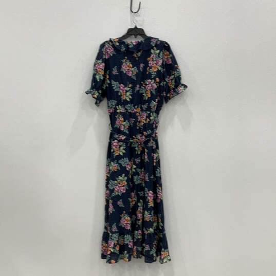 NWT Womens Blue Floral Belted Short Sleeve V-Neck Ruffled Wrap Dress Sz XXL image number 2