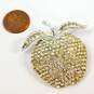 Vintage Weiss Silvertone Icy Clear Rhinestones Apple Fruit Brooch 18.5g image number 5