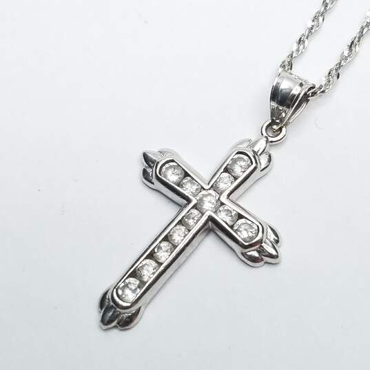 NG CRG 14K White Gold Cubic Zirconia Cross Pendant Necklace 4.5g image number 3
