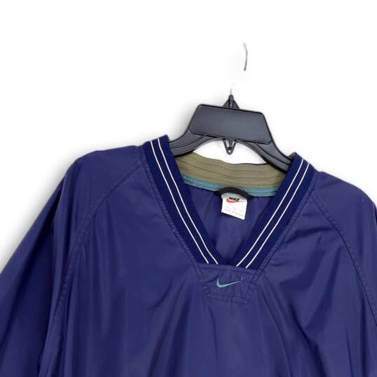 Mens Blue Long Sleeve V-Neck Pockets Pullover Windbreaker Jacket Size XL image number 3