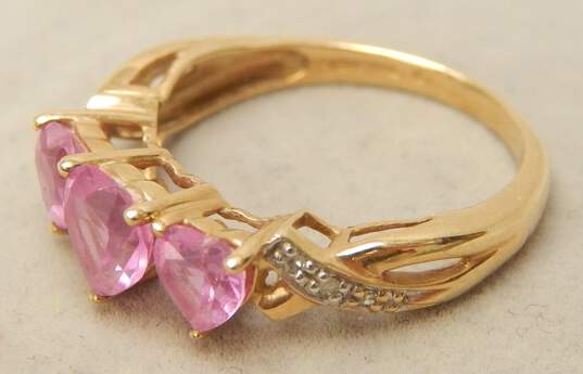 10K Yellow Gold Pink Sapphire Triple Heart Ring 2.1g image number 2