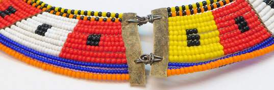 Artisan African Maasai Red Yellow Black & White Medium Collar Necklace image number 7