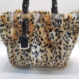 B. Makowsky Fuzzy Leopard Print Shoulder Bag Brown
