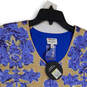 NWT Womens Blue Gold Sequin V-Neck Short Sleeve Pullover Blouse Top Size S image number 3