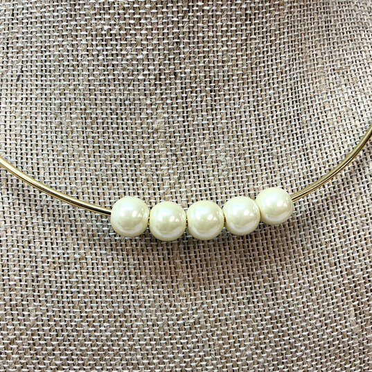 Designer J. Crew Gold-Tone White Pearl Fashionable Choker Necklace image number 2