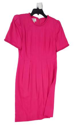 NWT Womens Pink Short Sleeve Pleated Crew Neck A Line Dress Size 10P