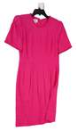 NWT Womens Pink Short Sleeve Pleated Crew Neck A Line Dress Size 10P image number 1